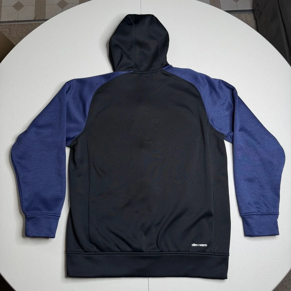 Adidas Mens Medium Climawarm Full Zip Hoodie Black Blue Fleece Jacket